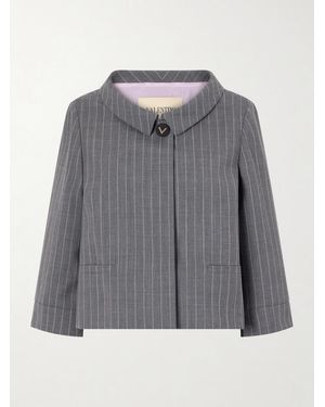 Valentino Garavani Striped Wool Grain De Poudre Jacket - Grey