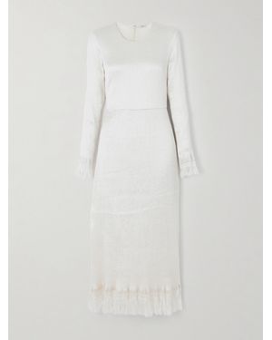 FFORME Mina Frayed Textured Silk-Blend Satin Midi Dress - White