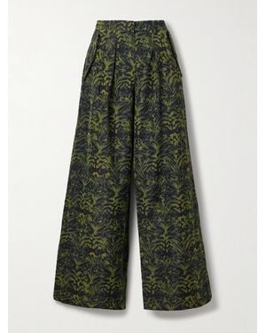 Ulla Johnson Charlie Pleated Printed Poplin Wide-Leg Trousers - Green