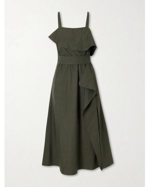 Proenza Schouler Reign Belted Cotton-Blend Midi Dress - Green