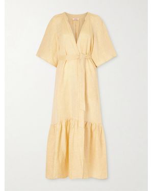 Eres Audacieuse Belted Tiered Linen Midi Dress - Natural