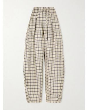 Kallmeyer Clemence Pleated Checked Linen-Blend Pants - White