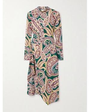 Etro Asymmetrisches Kleid Aus Stretch-Jersey Mit Paisley-Muster Und Rückenausschnitt - Weiß