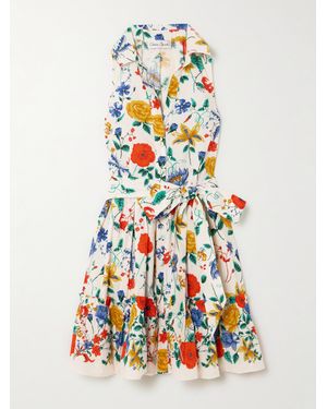 Cara Cara Hannah Belted Floral-Print Cotton-Poplin Mini Shirt Dress - White