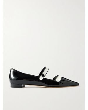 Manolo Blahnik Ganeus Two-Tone Patent-Leather Mary-Jane Point-Toe Flats - Black