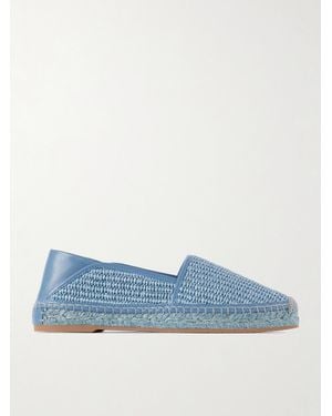 Manolo Blahnik Espadra Collapsible-Heel Leather-Trimmed Raffia Espadrilles - Blue