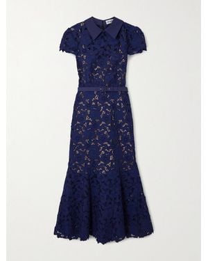 Self-Portrait Belted Guipure Lace Midi Dress - Blue