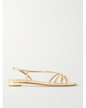 Aquazzura Talk To Me Slingback-Sandalen Aus Metallic-Leder Mit Schlangeneffekt - Natur