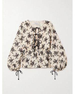 Sea Joan Tie-Detailed Floral-Print Voile Top - Natural