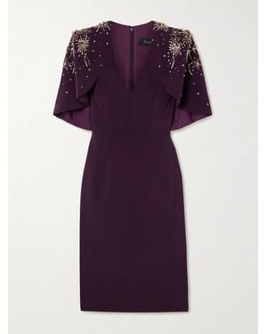 Jenny Packham Cape-Effect Embellished Stretch-Cady Midi Dress - Purple