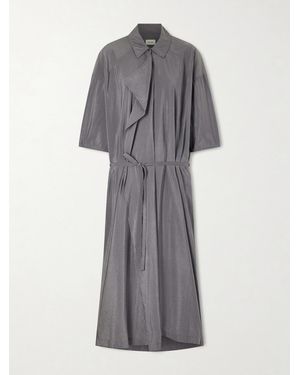 Lemaire Hemdblusenkleid Aus Satin Aus Einer Seidenmischung Mit Bindegürtel - Grau