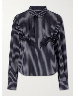 Sacai Striped Lace-Trimmed Cotton-Blend Poplin Shirt - Blue