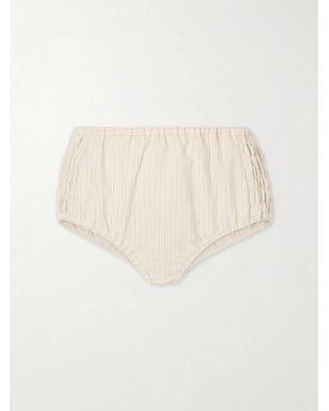 Dries Van Noten Ruched Striped Cotton-Blend Shorts - Natural