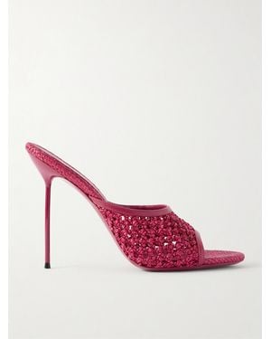 Paris Texas Lidia 105 Leather-Trimmed Straw Mules - Pink