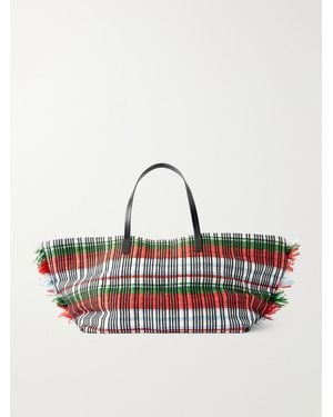 STAUD Da Adolfo Christos Raffia Checked Fringed Tote - Red