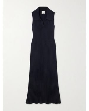 Allude Ribbed Cashmere Midi Dress - Blue