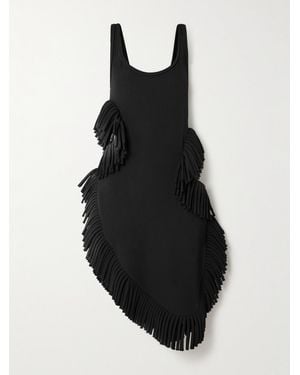 DIOTIMA Scatter Asymmetric Cutout Fringed Wool-Twill Midi Dress - Black