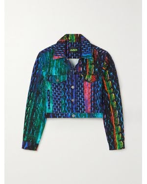 AGR Cropped Snake-Print Denim Jacket - Blue