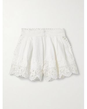 Sea Iyla Shorts Aus Einer Baumwoll-Leinenmischung Mit Guipure-Spitzenbesätzen - Weiß