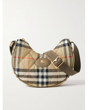 Burberry Leather-Trimmed Quilted Checked Twill Shoulder Bag - Natural