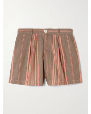 Marrakshi Life Pleated Striped Cotton Shorts - Brown
