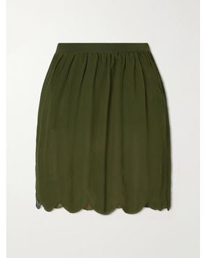 Bode Mab Scalloped Gathered Silk-Crepon Mini Skirt - Green