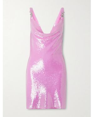 Versace Embellished Draped Sequined Silk-Chiffon Mini Dress - Pink