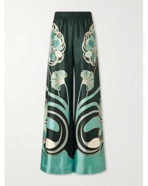 La DoubleJ Palazzo Printed Silk-Twill Wide-Leg Trousers - Green