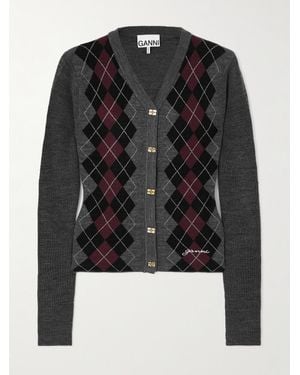 Ganni Argyle Merino Wool Cardigan - Black