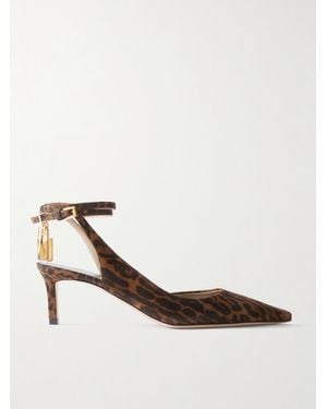 Tom Ford Padlock Leopard-Print Suede Pumps - Natural