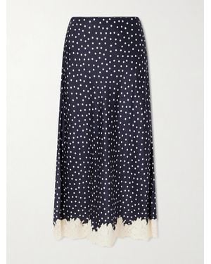 RIXO London Matilde Lace-Trimmed Polka-Dot Satin Midi Skirt - Blue