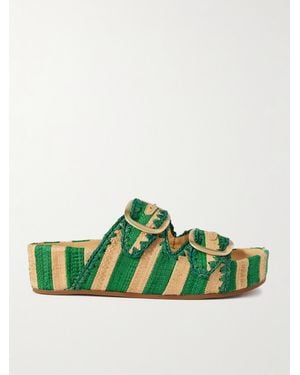 Loeffler Randall Theo Two-Tone Raffia Sandals - Green