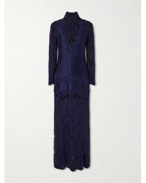 Rabanne Lace-Trimmed Jersey Maxi Dress - Blue
