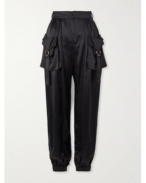 Chloé Embellished Pleated Silk-Satin Tapered Trousers - Black