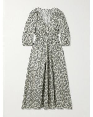 Matteau Shirred Paisley-Print Organic Cotton Midi Dress - Multicolor
