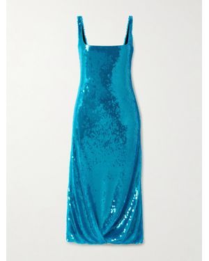 16Arlington Sidd Gathered Sequined Mesh Midi Dress - Blue