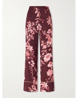 Borgo De Nor Havana Floral-Print Satin-Trimmed Crepe De Chine Jacquard Trousers - Red