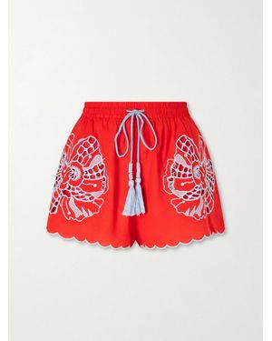 FARM Rio Embroidered Linen-Blend Shorts