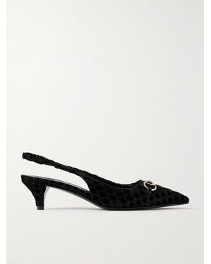 Gucci Erin Horsebit-Embellished Devoré-Velvet Slingback Court Shoes - Black