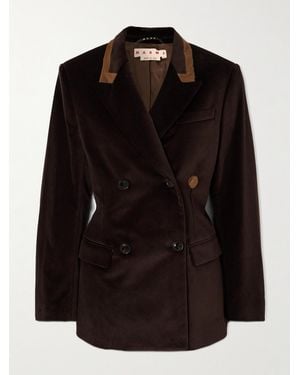 Marni Double-Breasted Calf Hair-Trimmed Cotton-Velvet Blazer - Black