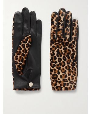 Agnelle Susan Leather And Leopard-Print Calf Hair Gloves - Black