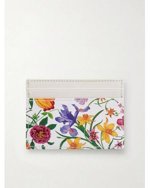 Gucci Floral-Print Leather Cardholder - Blue