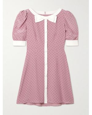 Alessandra Rich Clover Bow-Detailed Polka-Dot Silk Mini Dress - Pink