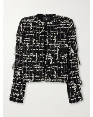 Balmain Cropped Embellished Metallic Tweed Jacket - Black