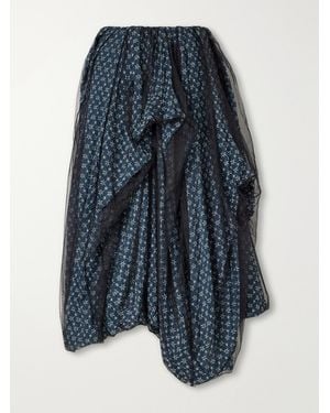 PAULINE DUJANCOURT Eli Embroidered Chiffon Asymmetric Midi Skirt - Blue
