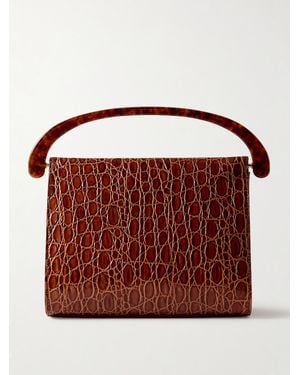 Dries Van Noten Tote Aus Leder Mit Krokodileffekt - Braun