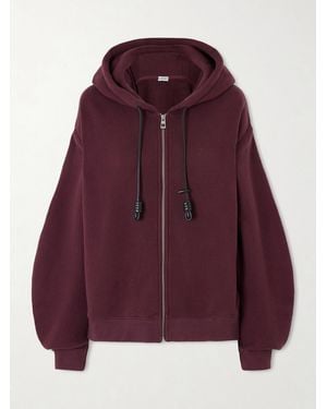 Loewe Flamenco Leather-Trimmed Cotton-Blend Jersey Hoodie - Purple