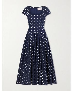 Carolina Herrera Polka-Dot Cotton-Blend Twill Midi Dress - Blue