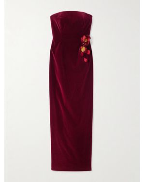 Oscar de la Renta Strapless Appliquéd Cotton-Blend Velvet Gown - Red