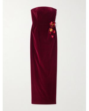 Oscar de la Renta Strapless Appliquéd Cotton-Blend Velvet Gown - Red